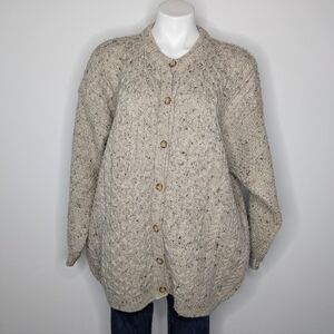 Highland Home Industries Cream Tan Wool Button Up Cardigan Sweater XL